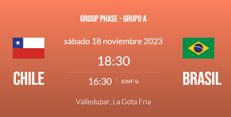 🏀🇨🇱Sudamericano U17 varones  
Sel. Chile vs Sel. Brasil 🔢fiba.basketball/es/sudamerican…
Sábado 18 noviembre, 18:30 horas