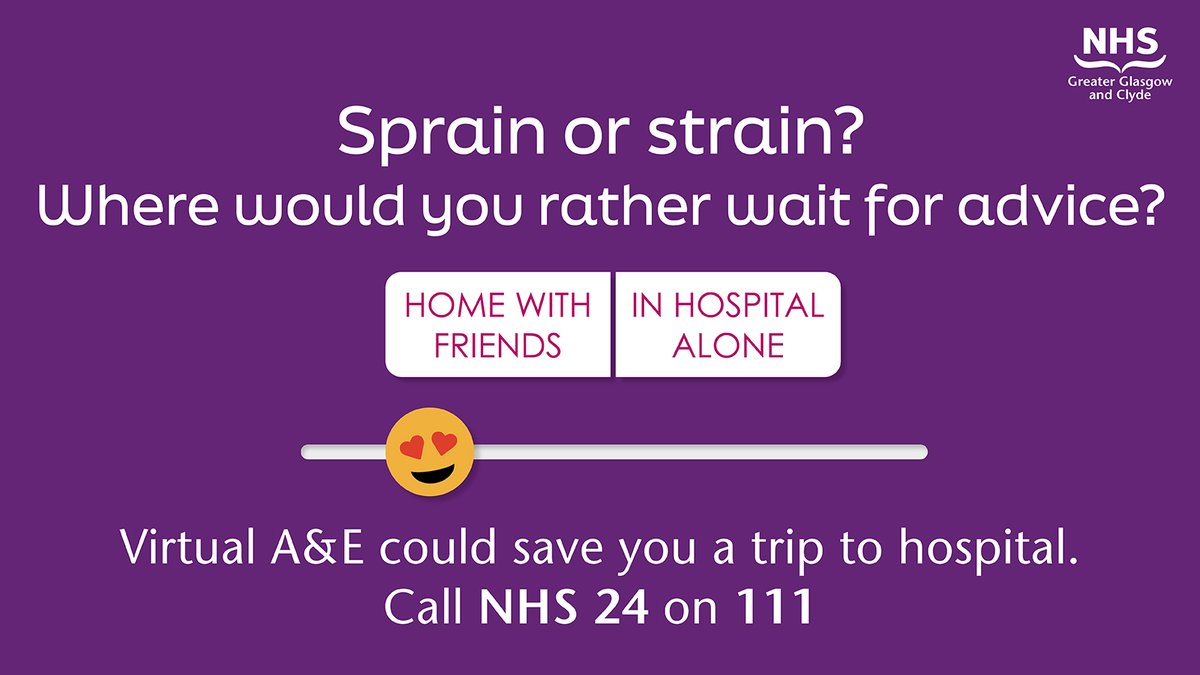 Our virtual A&E can save you a trip to the hospital! You can access emergency care from the comfort of your own home and avoid potentially long waiting times in physical A&E departments. This can be reached by calling NHS 24 on 111 #NHSGGC #NHS24