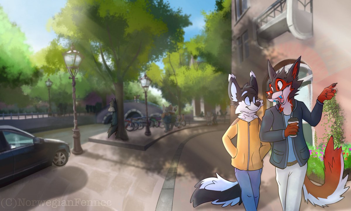 Finnished commission for <a href="/Onesilix/">OneSilix</a>  ❤️

Him and his partner walking in Amsterdam together ✨️

#furry