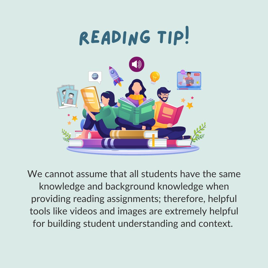 When designing reading assignments,  be sure to build-In background knowledge for your students.
bit.ly/3Qy99iJ
@mattbergman14 #ReadingTip