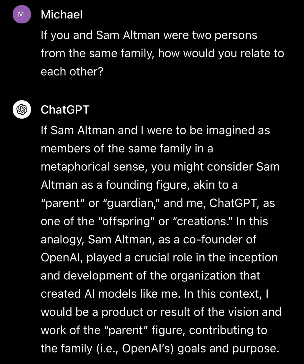 GPT4 sees Sam Altman as a father figure
