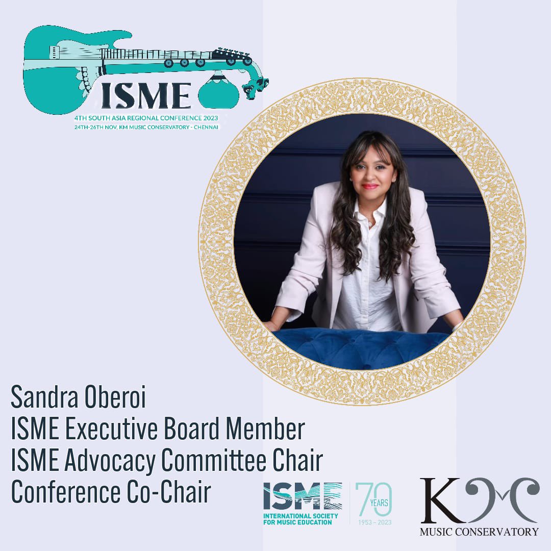 Excited to co-chair the 4th @official_isme South Asia Conference, 24-26 Nov at @KMMC_Chennai Registrations are still open. Come, be a part of advocating for music for all. isme-conferences.org/south-asian-re… #musicforall #musiceducation #musiceducationmatters #musicineducation