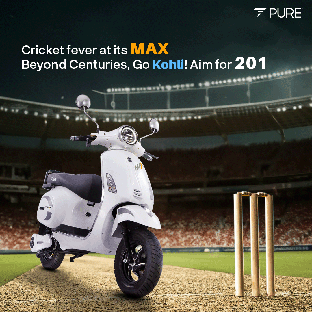 pureenergyindia's tweet photo. Cricket Fever at its MAX
Beyond Centuries, Go Kohli! Aim for 201
Visit for more info https://t.co/0tIXKCsaGo
#PureEV #cricketfever #cricketworldcup #cricketworldcup23 #worldcup2023 #electricscooter #Epluto7gMAX #HappyWithPURE https://t.co/RbbWDjFkPo