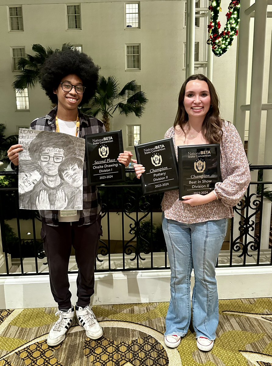 beta_rockvale's tweet photo. So proud of Jayson Gallardo for placing 2nd in Onsite-Drawing Div. I and Adison Shaw for placing 1st in Pottery AND Best in Show for Div.II! @RockvaleHigh_TN @nationalbeta #betacon24 https://t.co/HKN34oksNr