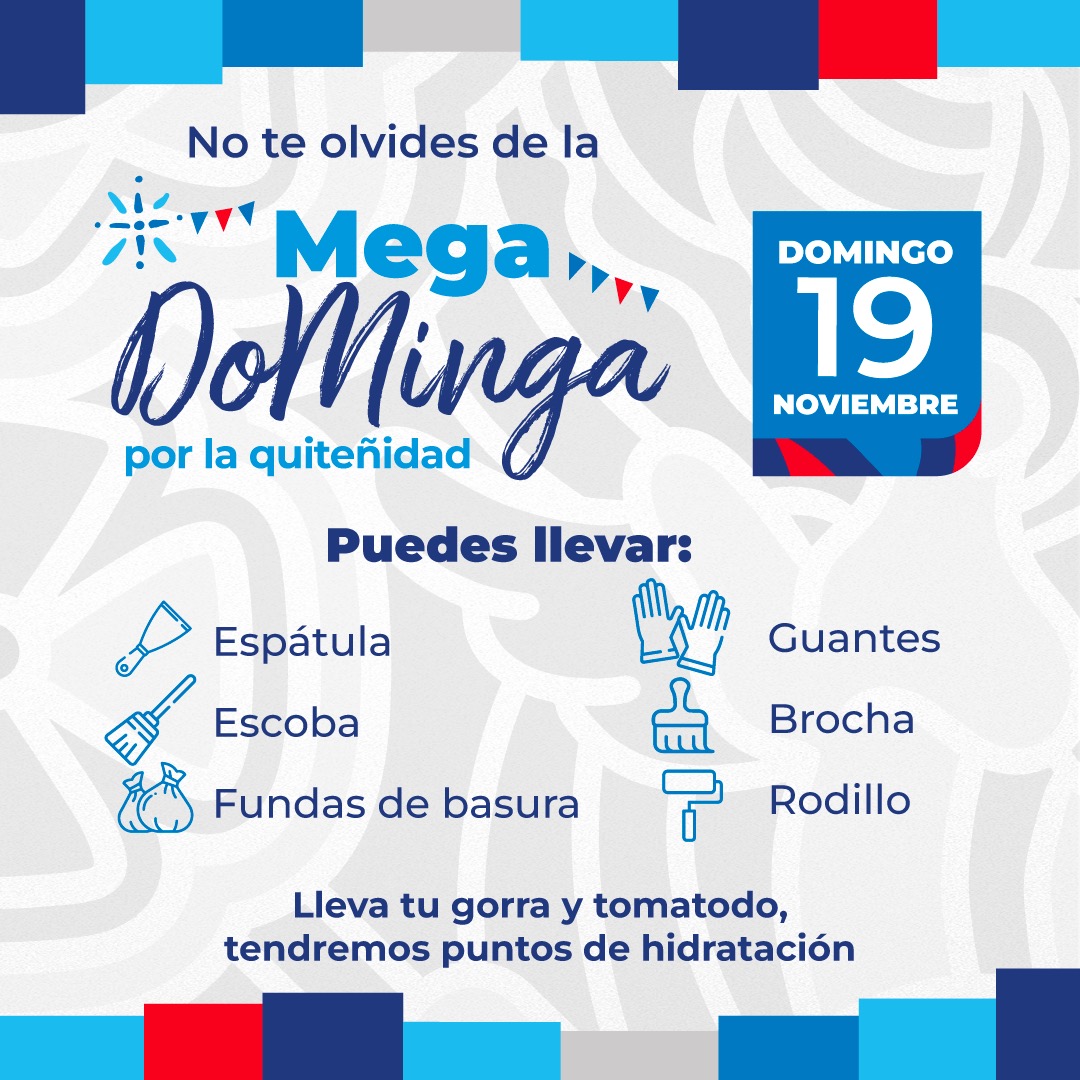 MunicipioQuito's tweet image. ⛏️ #DoMinga | Mañana, súmate a la Megaminga por la quiteñidad, para ponerle más linda a nuestra ciudad. 

Ven con tu familia, vecinas, vecinos y sé parte de esta tradición para iniciar las 🎉 #FiestasDeQuito2023. ¡Te esperamos!

Contigo, #QuitoRenace