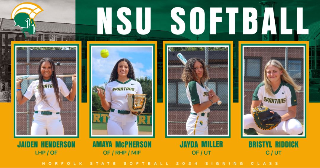 nsusoftball's tweet photo. ✨𝐎𝐮𝐫 𝟐𝟎𝟐𝟒 𝐒𝐢𝐠𝐧𝐢𝐧𝐠 𝐂𝐥𝐚𝐬𝐬✨

Super excited to welcome our 2024 signees to the Spartan family! Can’t for you all to join us next fall!🔰🥎
#WeAreEnough #GoldStandard #Behold https://t.co/B75FTf8inq