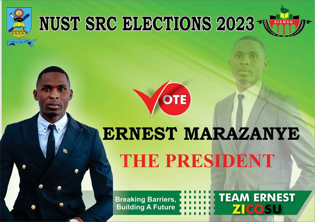 Nust_ZICOSU's tweet photo. THE ZICOSU 2023 NUST SRC CANDIDATES;
1. PRESIDENT - E. MARAZANYE 
2. VP- P Mtandagavi
3. SG- A. P. Milazi https://t.co/4giZsLWuEw