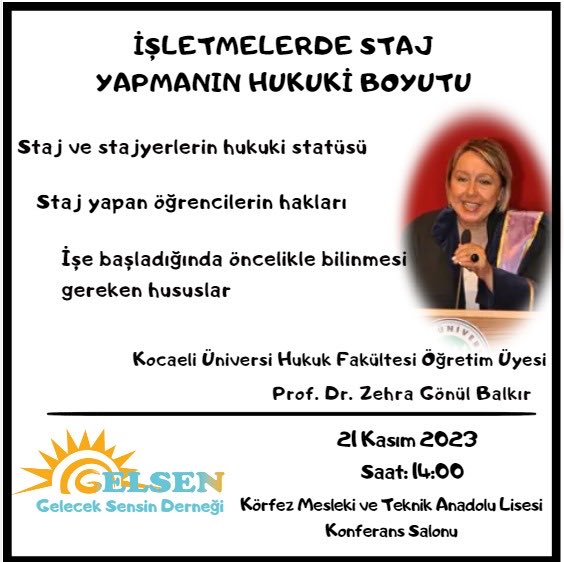 GelSen17's tweet photo. Meslek lisesi öğrencileri için  işletmelerde staj yapmanın hukuki yönlerini Kocaeli Üniversitesi öğretşm üyesi Prof Dr Gönül Balkır hocamızdan dinleyeceğiz.
#MeslekiEgitim #egitim #Öğretmenler https://t.co/E1n5KIDufS