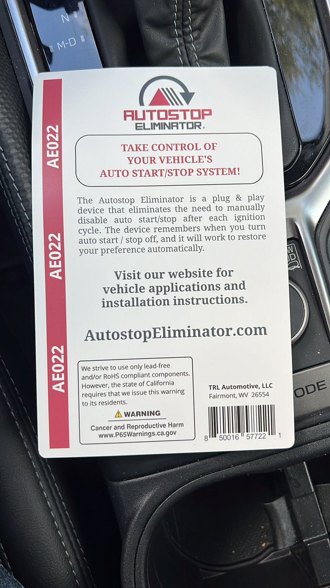 I just discovered the most wonderful piece of technology. #autostopeliminator. It's so simple and will save my starter from wearing out!  Highly recommended.