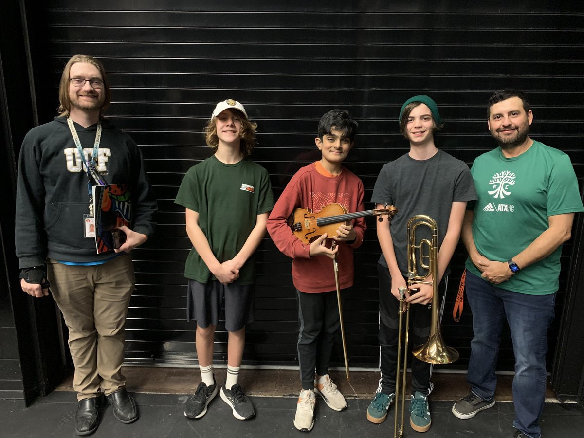 Congrats to our @MurchisonMats Lucas Shoemaker (percussion) & Henry Gibson (trombone) on their selection into the TMEA Region 18 MS Orchestra. Great 1st rehearsal yesterday! Concert today 4PM @AustinISDPAC ! @AISDArts