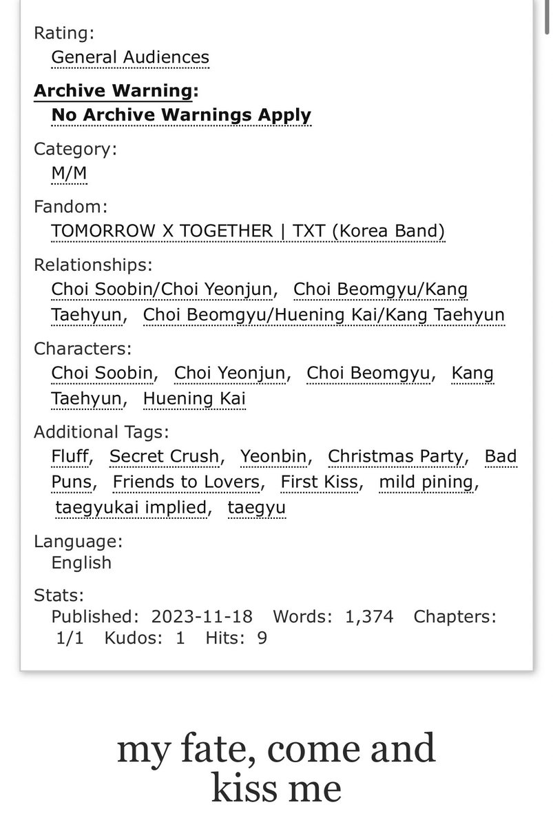seonghwadyke's tweet photo. 1.3k words 
“my fate, come and kiss me”
friends to lovers, fluff, the mildest pining
side taegyu, implied imminent taegyukai https://t.co/Vcy7SoVvVD