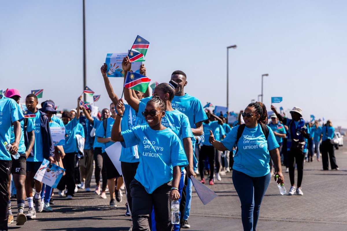 A march for a better future, #ForEveryChild. 

To celebrate #WorldChildrensDay,  I marched with children from Botswana, Namibia, Zambia and Zimbabwe in Walvis Bay this morning as they speak up for their rights. 

What a great way to start the morning!