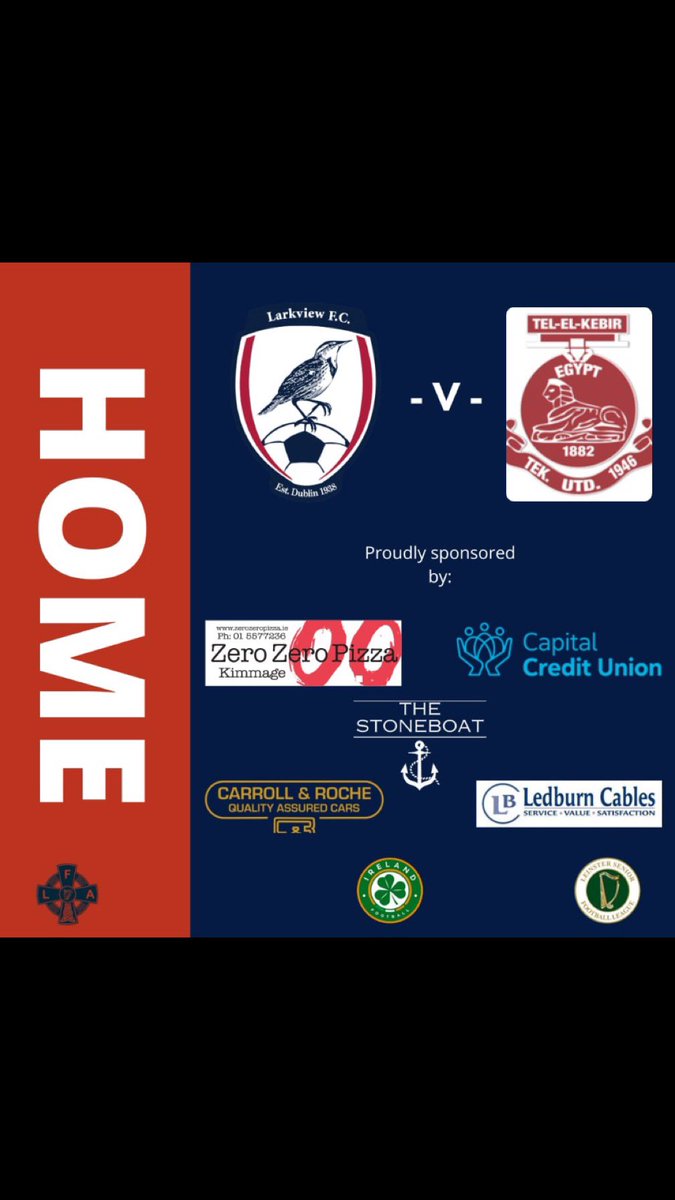 Larkview Boys (@larkviewboys) on Twitter photo No game for our Sunday side this week so attention turns to our Saturday side with a Home game in the league on Monday vs <a href="/TEKUtdFC/">TEK Utd FC</a> 💪🏻
We will be looking to kick start our league season❤️
Thanks again to our amazing sponsers.
⏰ 8pm
📆Monday 20th
📍 Whelan park
#UTV No game for our Sunday side this week so attention turns to our Saturday side with a Home game in the league on Monday vs <a href="/TEKUtdFC/">TEK Utd FC</a> 💪🏻
We will be looking to kick start our league season❤️
Thanks again to our amazing sponsers.
⏰ 8pm
📆Monday 20th
📍 Whelan park
#UTV
