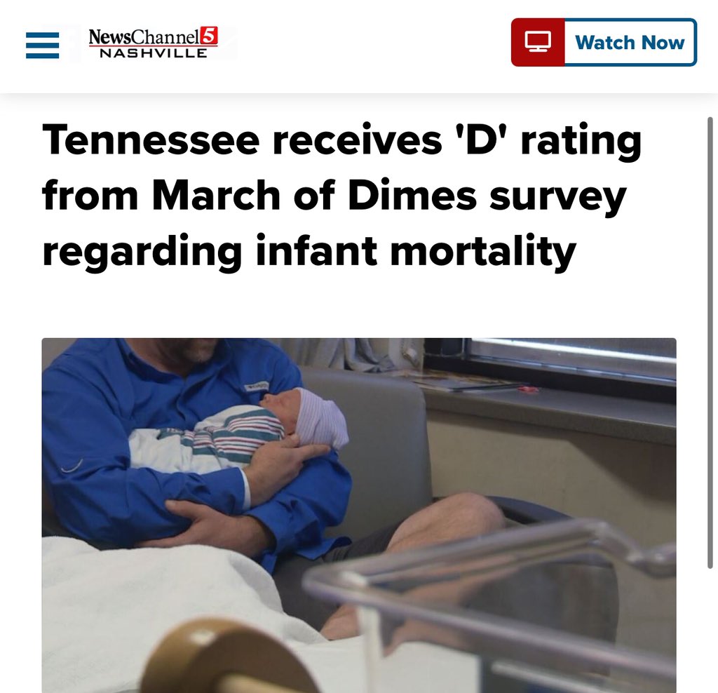 TheTNHoller's tweet image. MARCH OF DIMES: “Tennessee is lagging behind much of the U.S. when it comes to infant and maternal mortality… March of Dimes has given Tennessee a "D" rating… (especially for non-white infants)…”
newschannel5.com/news/tennessee…