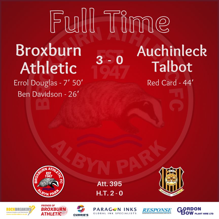 BroxburnAthFC's tweet photo. Full Time - A great victory for the Brox at Albyn Park, overturning last years defeat to Talbot at the same stage! We progress into the round of 16. All the best to Talbot for the rest of the season. 3-0 Brox! https://t.co/LGwM0etCJe