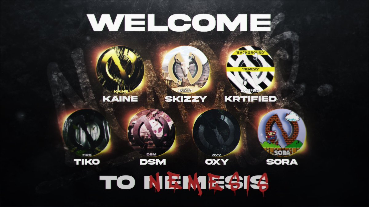NemesisMob's tweet image. 🚨Congratulations to the winners of the 2023 Nemesis Recruitment Challenge!🚨

- @kainecks 
- @Skizzy0G 
- @KRTIFIED_ 
- @ZFranTiKo 
- @justbillem 
- @oxy_mvm 
- @soaratonin 

Welcome To The Family 🩸