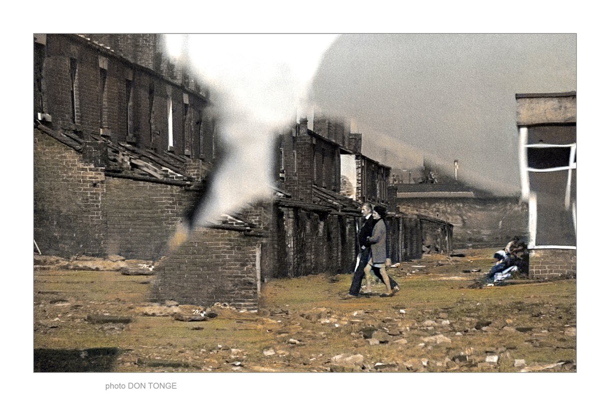 Colourized B/W photo, the original is a reflection in a broken window from the School Hill area of Bolton during demolition & redevelopment in the 1970s. etsy.com/uk/shop/DonTon…