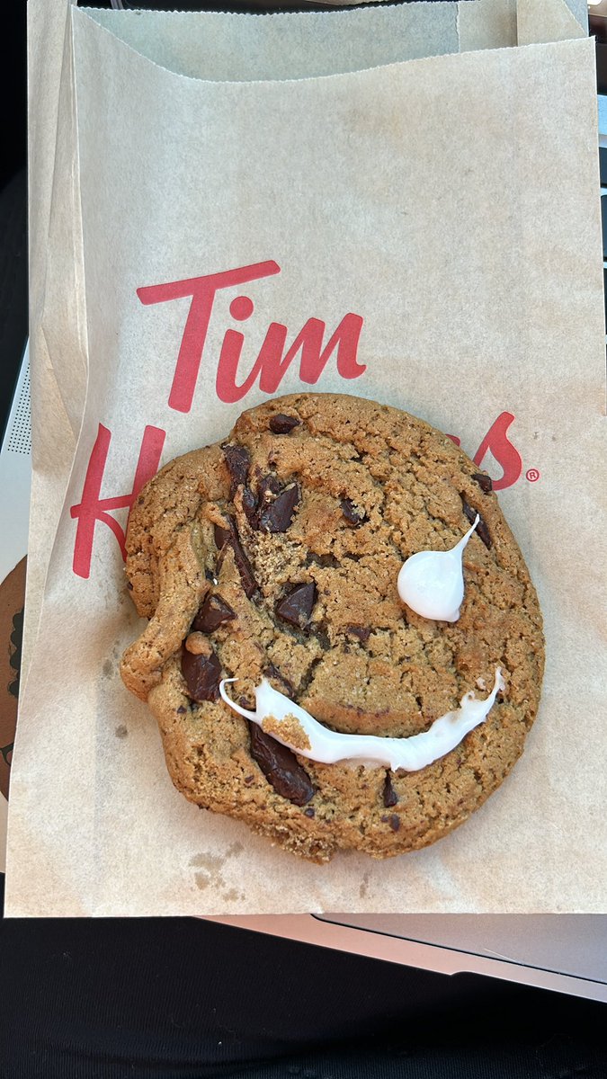 Today I so excited to get a holiday cookie and support the foundation. Then I got this… A chocolate chip cookie with icing? 

I understand that I shouldn’t be complaining about this, but don’t advertise “holiday cookie” if this is what you’re giving out. 

<a href="/TimHortons/">Tim Hortons</a>