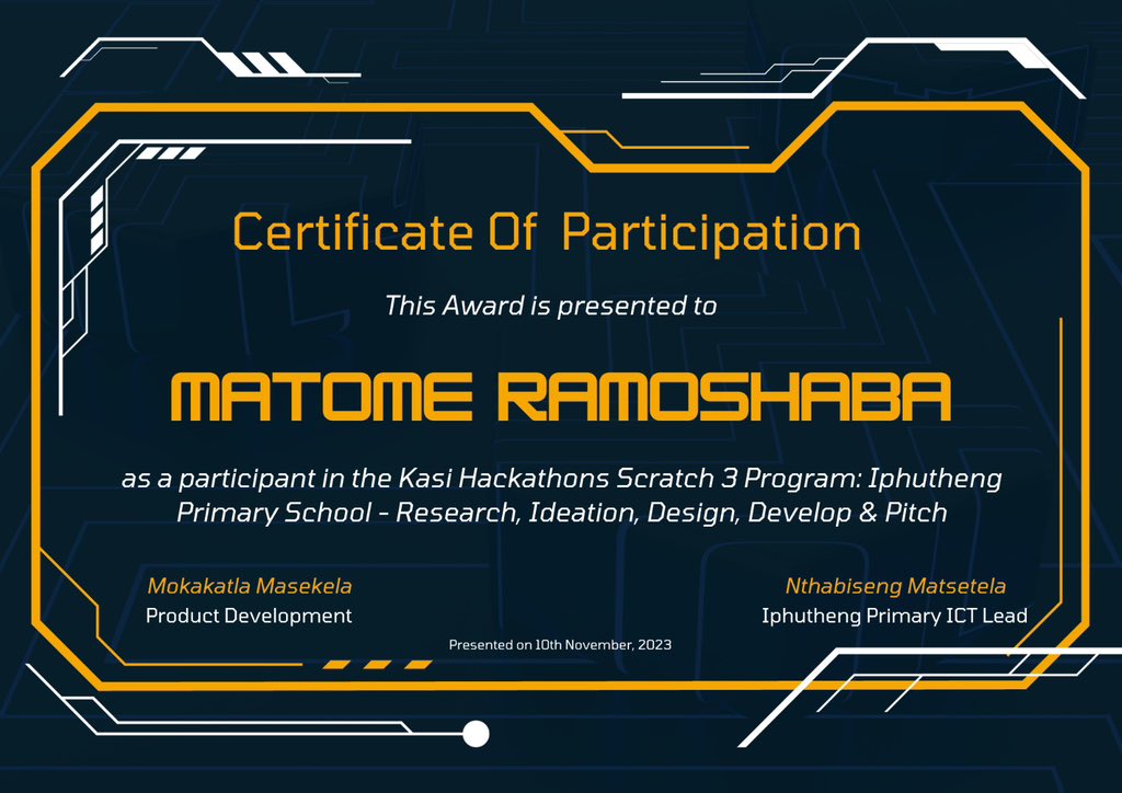 KasiHackathons's tweet image. Best wishes on your journey ahead! and lastly many thanks to everyone who made the launch a success: @ByafricaSchool, Eva Masekela Ma’am Matsetela, Lewa Tech and Iphutheng Primary School Team 🎓

 #KasiHackathons #scratch3 #scratchjnr #Iphuthengprimaryschool  #100dayswithbyafrica
