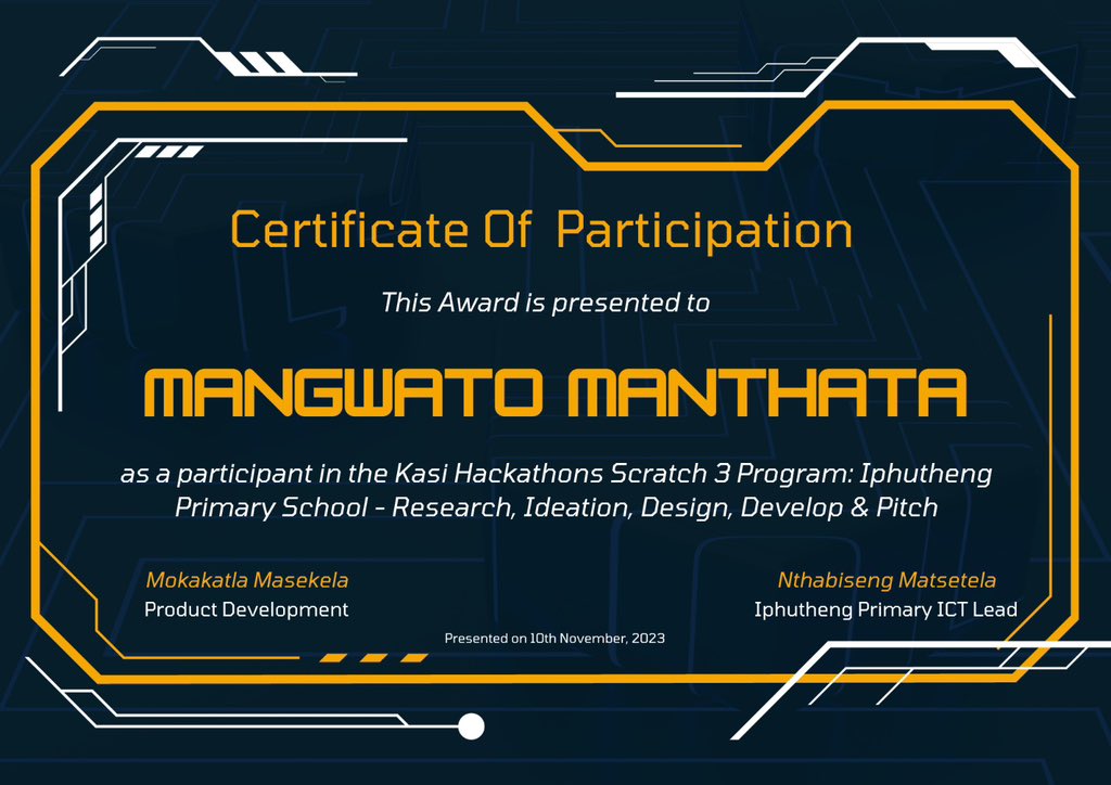 KasiHackathons's tweet image. Best wishes on your journey ahead! and lastly many thanks to everyone who made the launch a success: @ByafricaSchool, Eva Masekela Ma’am Matsetela, Lewa Tech and Iphutheng Primary School Team 🎓

 #KasiHackathons #scratch3 #scratchjnr #Iphuthengprimaryschool  #100dayswithbyafrica