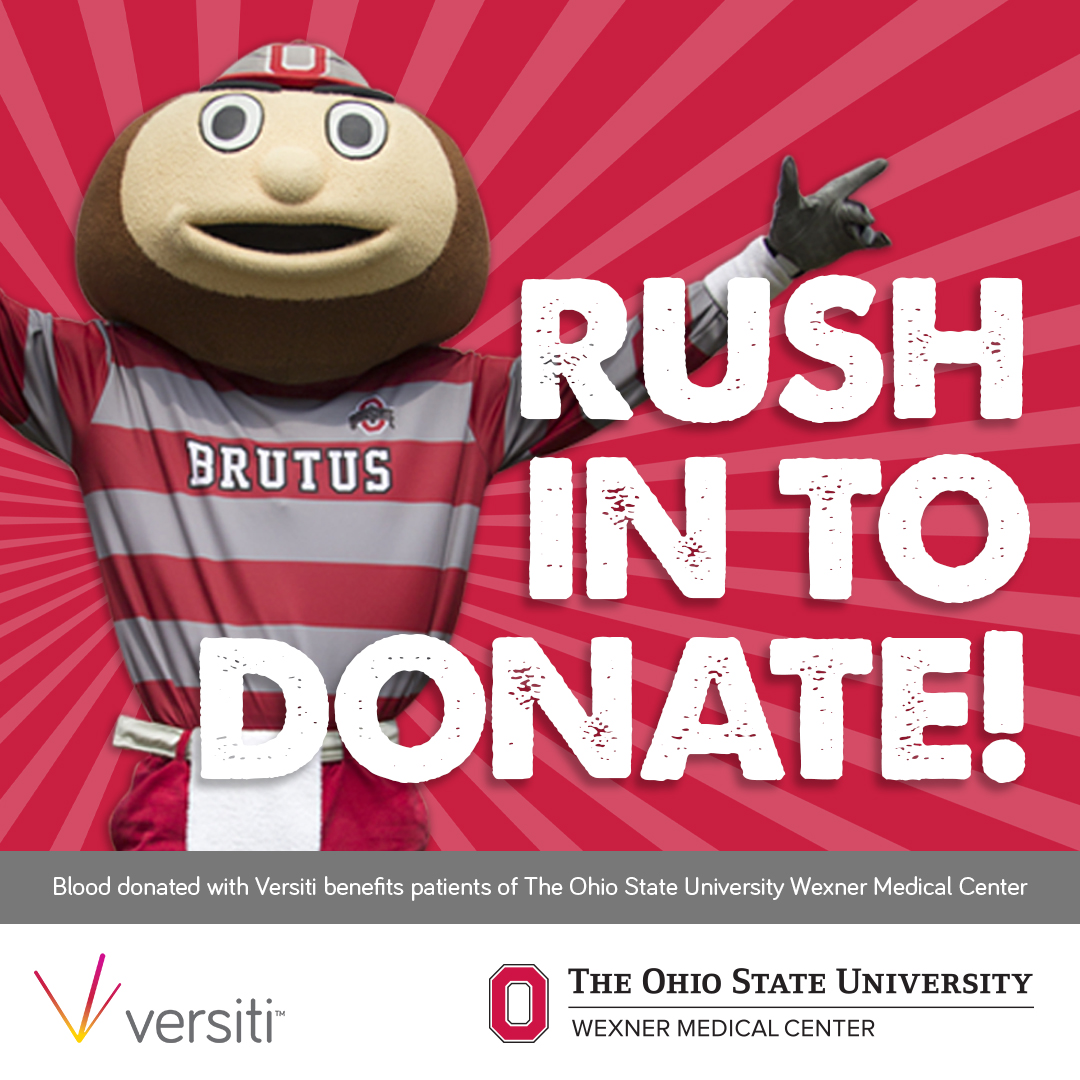 #BloodBattle fact: 1 out of every 7 hospital patients needs blood. #Buckeyes, step up and save these patients – be the one that helps us beat Michigan. Make an appointment by Nov. 22 at bitly.versiti.org/3Qb5NlE. Donate blood to save Buckeye lives!