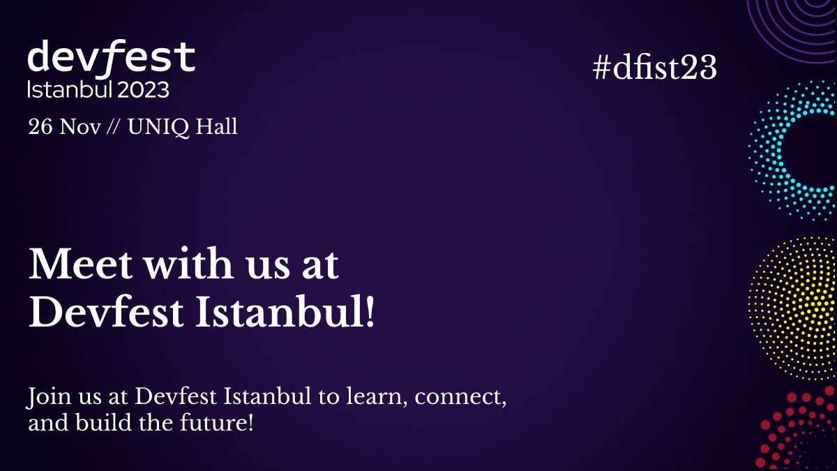 Devfest istanbul 26 Kasım'da UNIQ Istanbulda 🥁.'KOÜ GDSC' olarak bizlerde oradayız.🔥 Sizlerde bu muhteşem etkinliğe katılıp sektördeki isimleri tanımak ve en yeni teknolojiler hakkında bilgi edinmek istiyorsanız, hemen yerinizi alın. 🎟️ Link : devfest.istanbul #dfist23