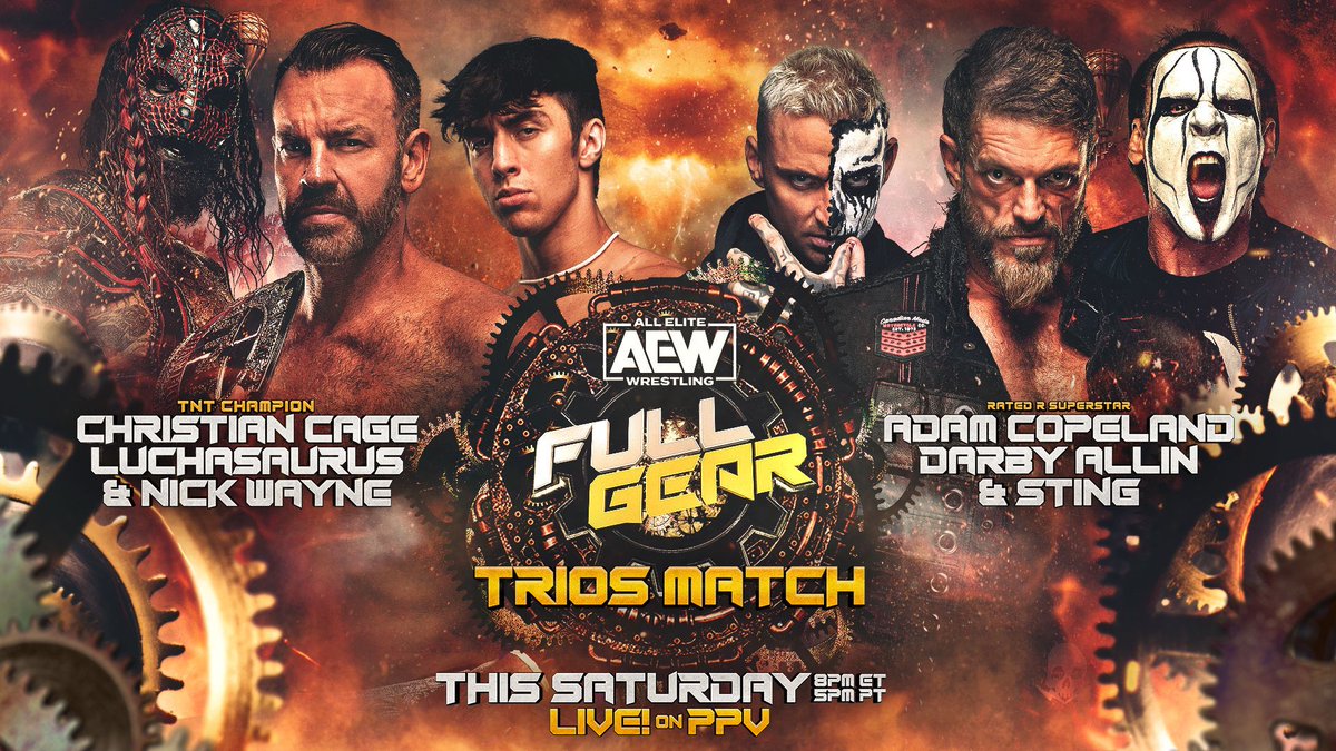 Sting's tweet photo. TONIGHT 🦂🛹👊🏼 #AEWFullGear https://t.co/CxJoNLfDvq