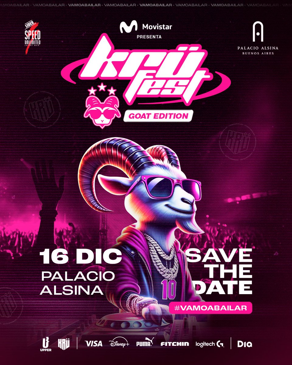 🤟🇦🇷 SAVE THE DATE 🤟🇦🇷

KRÜ es FIESTA y con KRÜ FEST, la vamos a llevar a TODOS LADOS! 
Llega una primera edición de KRÜ FEST para despedir el año y celebrar la llegada del GOAT!

#VamoABailar

🗓️ 16 DE DICIEMBRE
📍 Palacio Alsina, CABA
🥸 +18
🎫 Entradas a la venta la semana