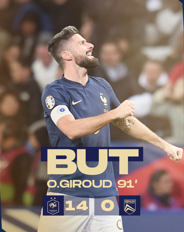 equipedefrance's tweet photo. QUATORZE 👊
Le doublé pour @_OlivierGiroud_ 🔥

14-0 | #FRAGIB | #FiersdetreBleus
