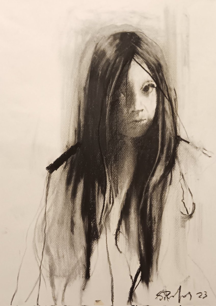 A charcoal sketch of our 8 year old daughter.  Charcoal on paper.  42 X 60cm.