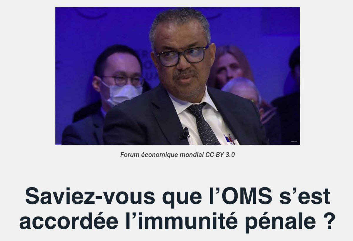 🟦 DOSSIER SANTÉ : SAVIEZ-VOUS QUE l’OMS S’EST ACCORDÉE L’IMMUNITÉ PÉNALE ?

Merci Silvano de l'avoir rappelé avec cet article publié !!

La population n'a pas l'air de comprendre qu'elle est dirigée par n'importe qui pour leur faire faire n'importe sans pouvoir se retourner