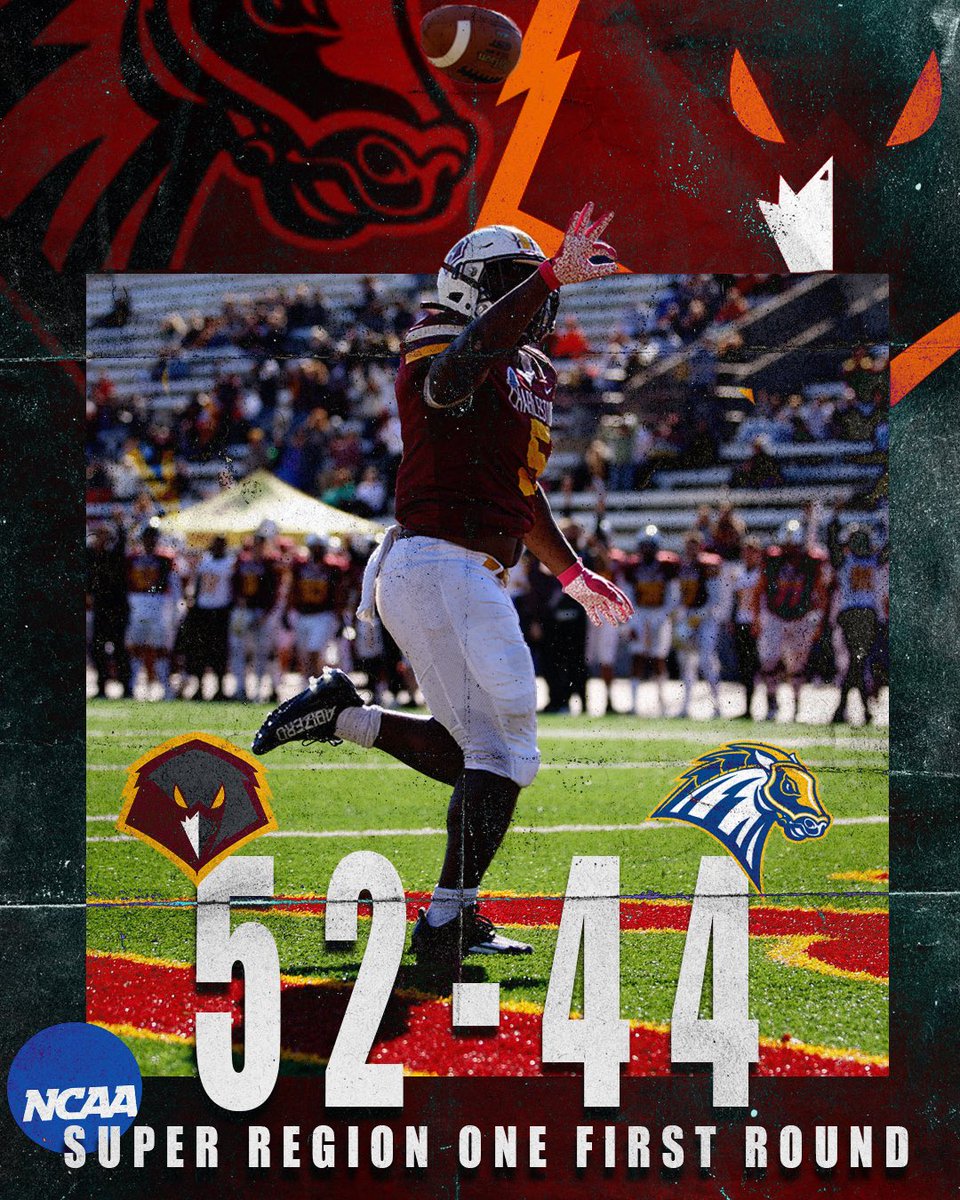 ucwv_athletics's tweet photo. 🏈 Charleston advances to the Second Round of the Super Region Playoffs with their FIRST EVER playoff victory 🦅🦅🦅

Chavon Wright with SIX….SIX TOUCHDOWNS in the game ‼️

#WingsUp https://t.co/2Mlol9uFJ4