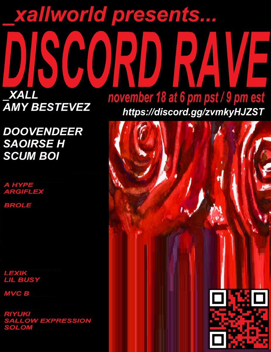 CRACKF3ST's tweet photo. LOOK AT ALL THESE ALUMNI PERFORMING AT DISCORD RAVE! (NON ALUMNI REDACTED IN THIS POSTER EDIT)

GET IN HERE AND PARTY WITH US!

4 MORE HOURS! https://t.co/DZiNUGnfjU