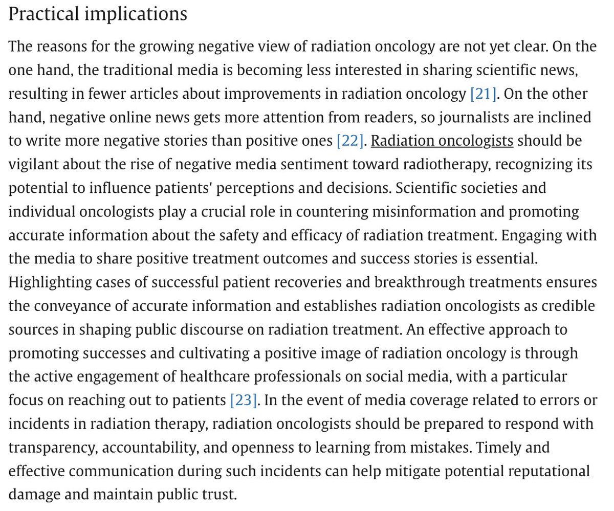 Radiotherapy sentiment in @NYTimes is eye-opening. Since 2009, over half of articles show negative bias towards RT, while only 1/4 are positive. Despite major advancements in tech like MR-Linac, adaptive RT, & heavy ions, media celebration is scarce. thegreenjournal.com/article/S0167-… 1/7