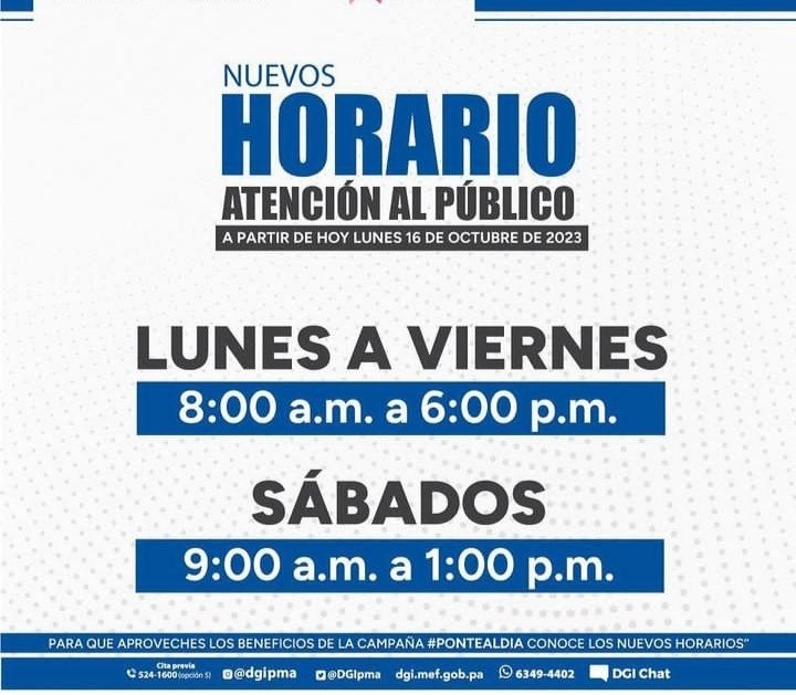 Horarios laboral DGI a nivel nacional.