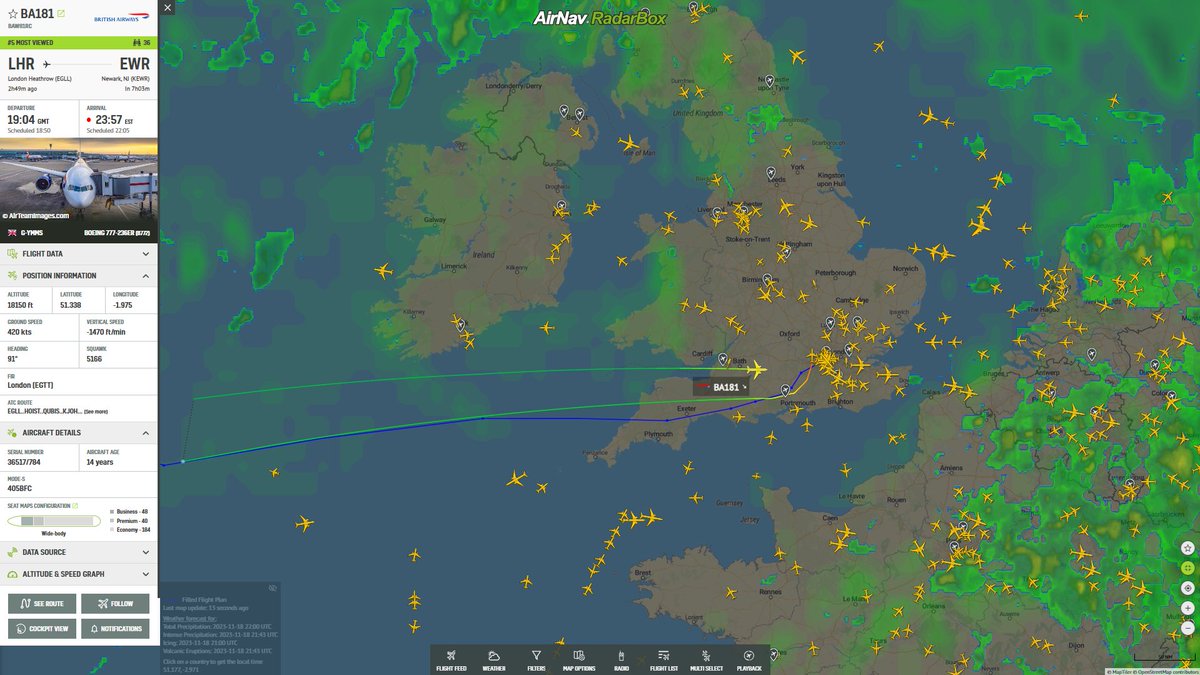 AirNavRadar's tweet photo. 🚨British Airways flight #BA181 from London Heathrow (LHR) to Newark (EWR) has turned around over the Atlantic Ocean is returning to LHR Airport due to a broken heating element:
https://t.co/eqVArAX6mY ✈️ https://t.co/epm2ET9GgX