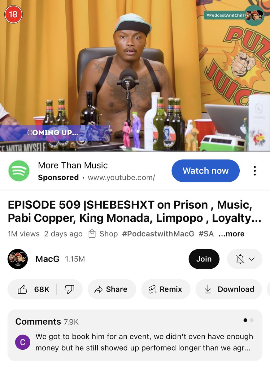 mhlatze's tweet image. Shebe’s episode hits 1M views in 2 days. #Shebeshxt #Podcastandchillwithmacg #1MILLION views
