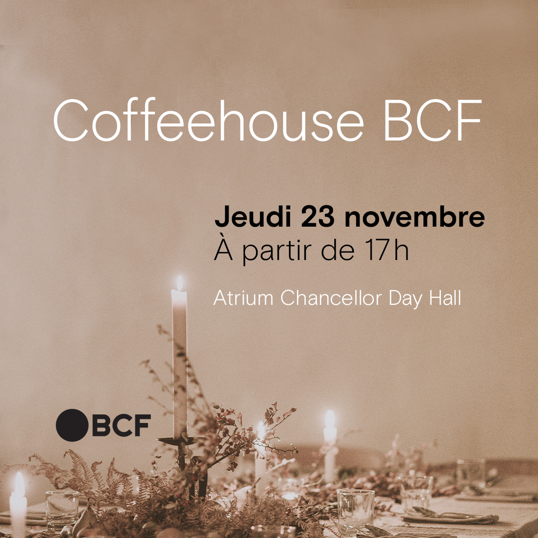 Join <a href="/BCF_Avocats_Law/">BCF Avocats | Law</a> this Thursday November 23 for a festive fall 5 à 7 🍂 Bouchées, cocktails et DJ invité vous mettrons dans l'ambiance. 🥂 Inscrivez-vous ici : mcgill-law.12twenty.com/events#/events…