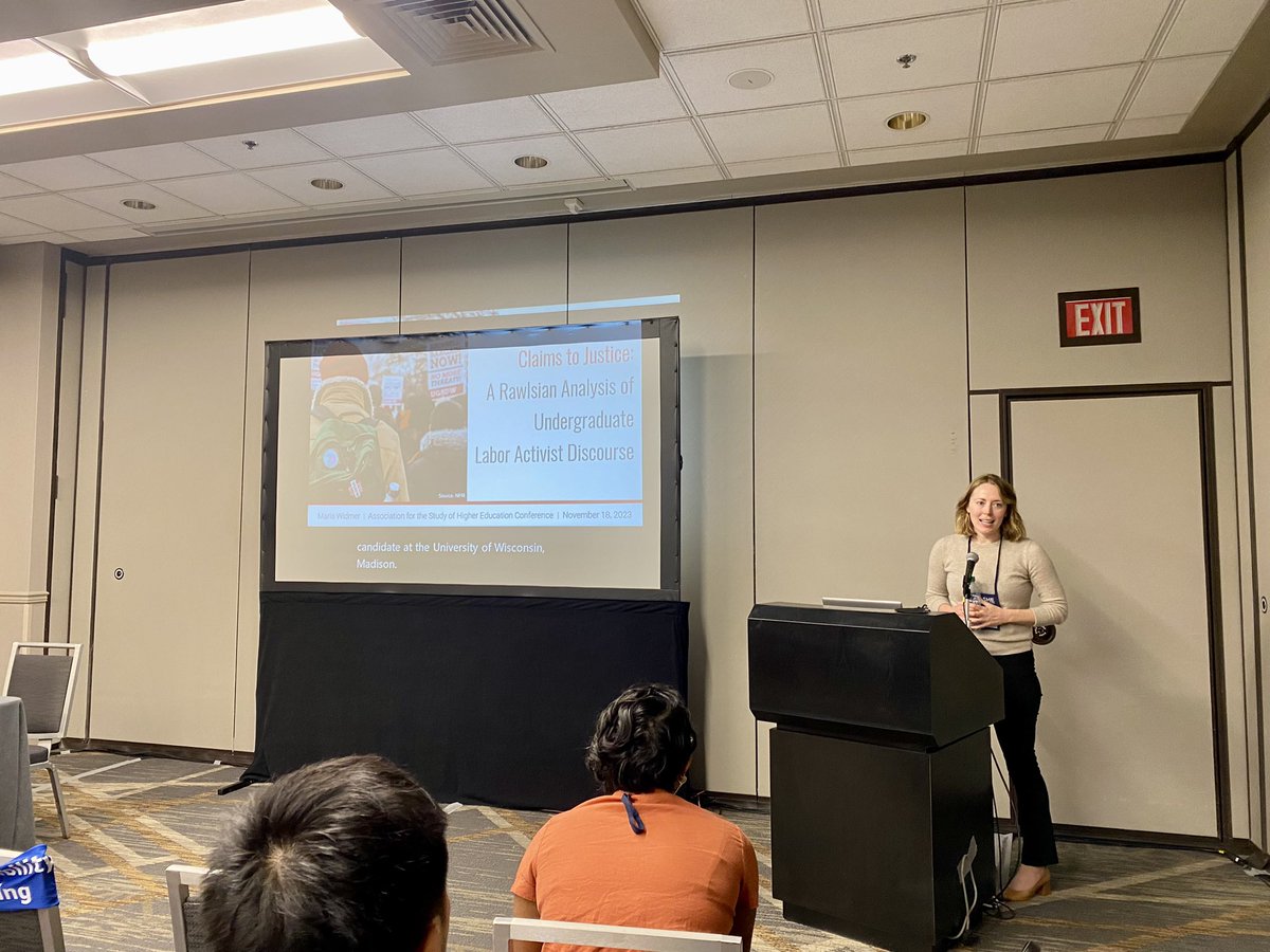 Soon to be Dr. @mariawidmer and her powerful work on undergraduate student labor activism at #ASHE2023 🌟🎊