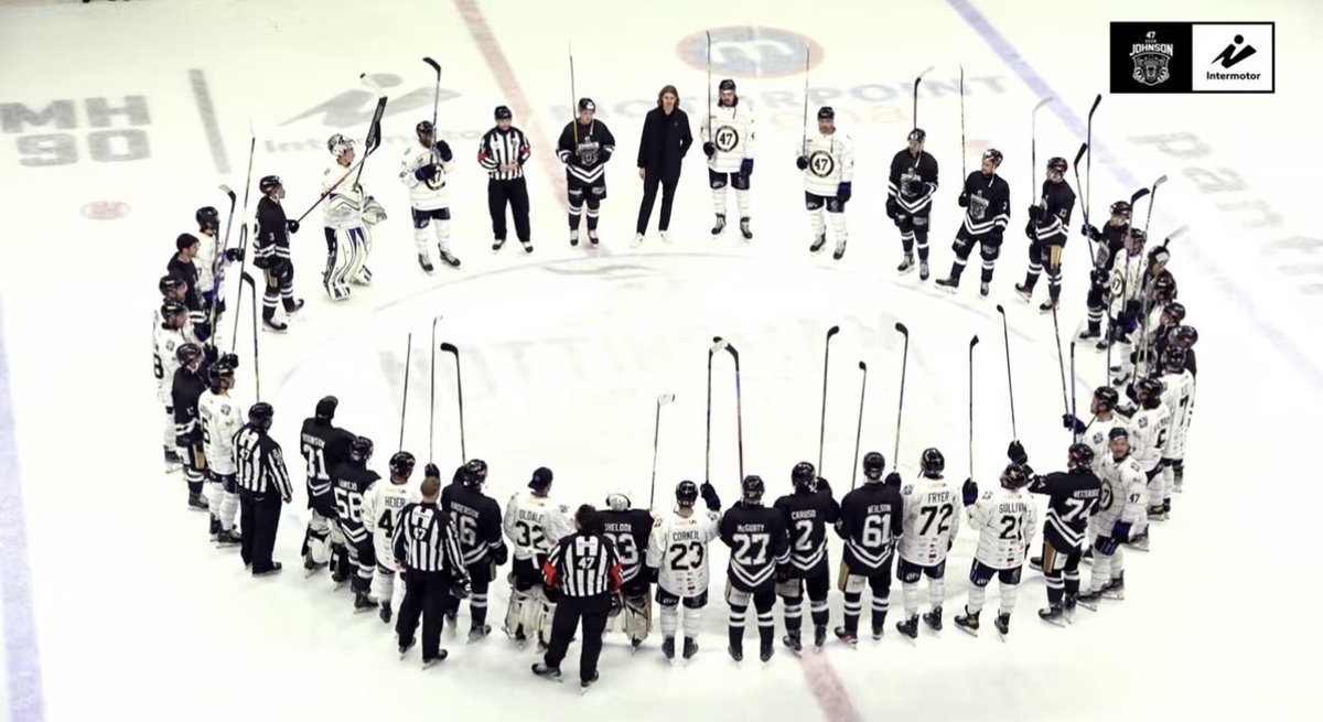 BecksMacey's tweet photo. Wow. @PanthersIHC @Mcr_Storm thank you for such a beautiful tribute. 🖤💛🏒 and we’ll done to all of you for what must have been a difficult game. #AJ47 #foradam #nottinghampanthers #manchesterstorm https://t.co/h934OJk17B