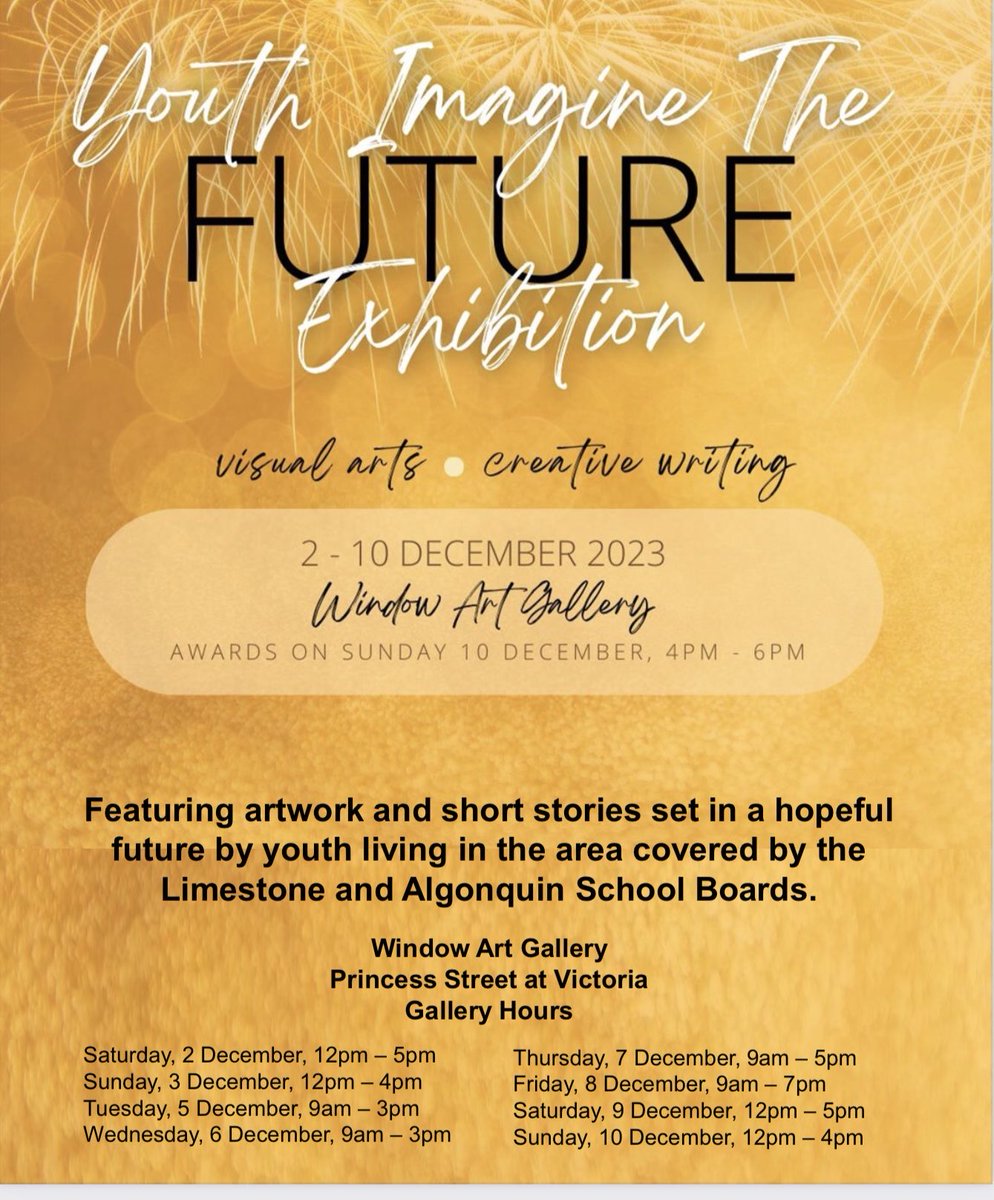 Ever wonder what our youth are thinking about the future? Save the dates: Dec. 2-10. Come see how Eastern Ontario Youth have imagined a better future! 🎉 Writing &amp; Art! youthimaginethefuture.com