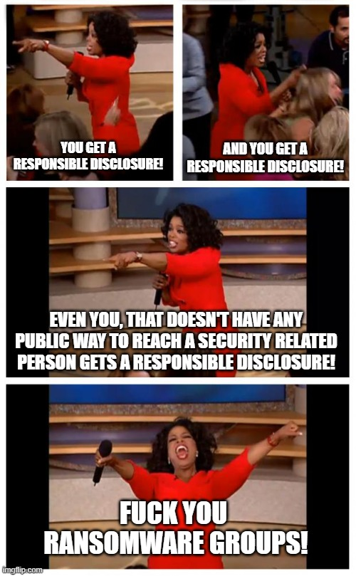 SchizoDuckie's tweet photo. I don't care if your turnover is in the Thousands, Millions, or Billions. Please, Put up a #securitytxt
Let us good guys help you out. https://t.co/oFuebeOO2R