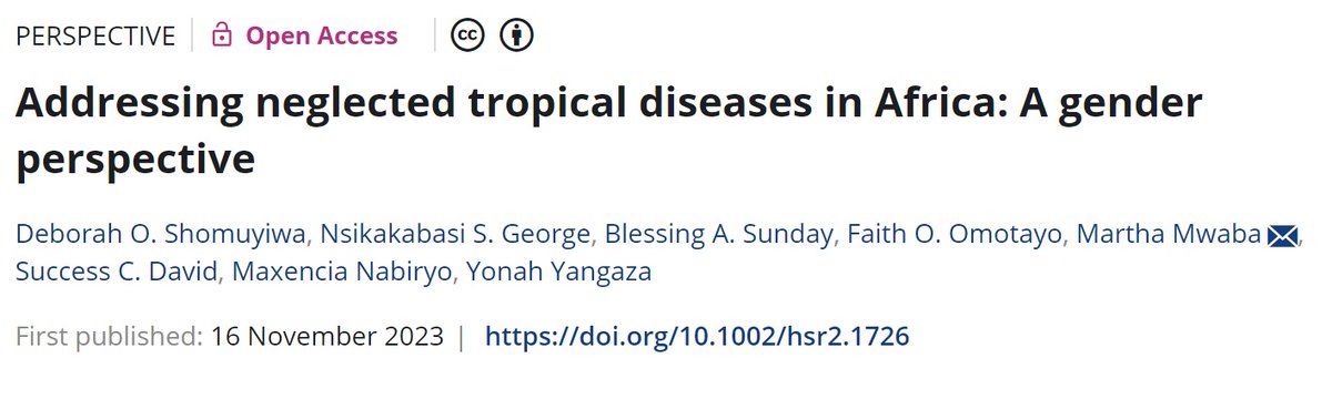 Excited about the publication of another paper with a team of youth who connected via social media. Our paper is about NTDS in a Gender Perspective,  to learn more visit-doi.org/10.1002/hsr2.1…