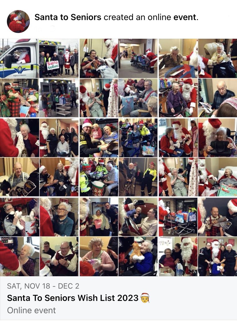 SantaToSeniors's tweet photo. Our Wish List event is happening right now! Head on over to our Facebook page to pick your senior! https://t.co/uQrUM5yJHt https://t.co/IOHLA9kyup