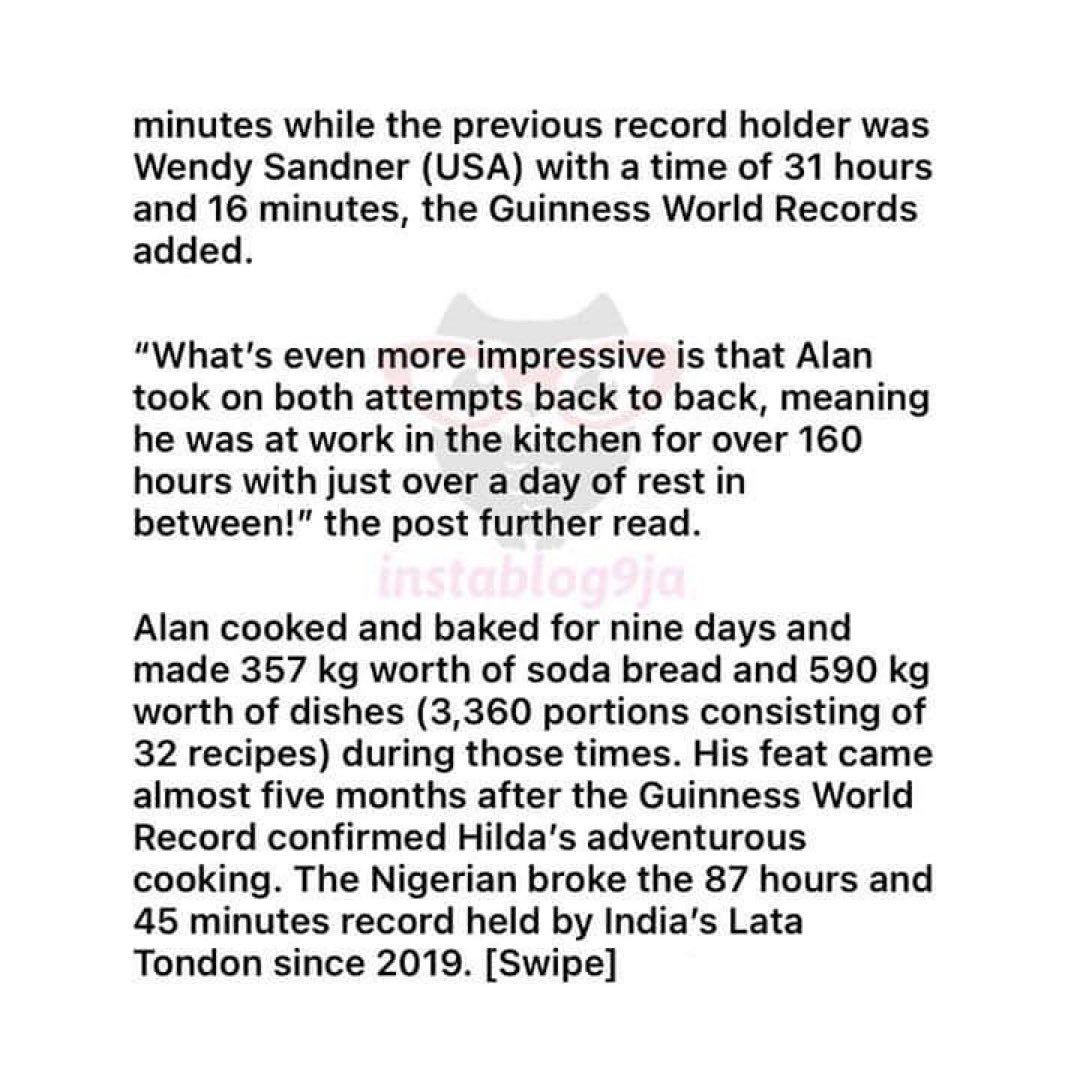 instablog9ja's tweet photo. GWR: Nigerians rejoice as Oyo chef ‘breaks’ Irish chef, Fisher’s cooking record to reclaim title for the nation https://t.co/5HtXwNAGUy