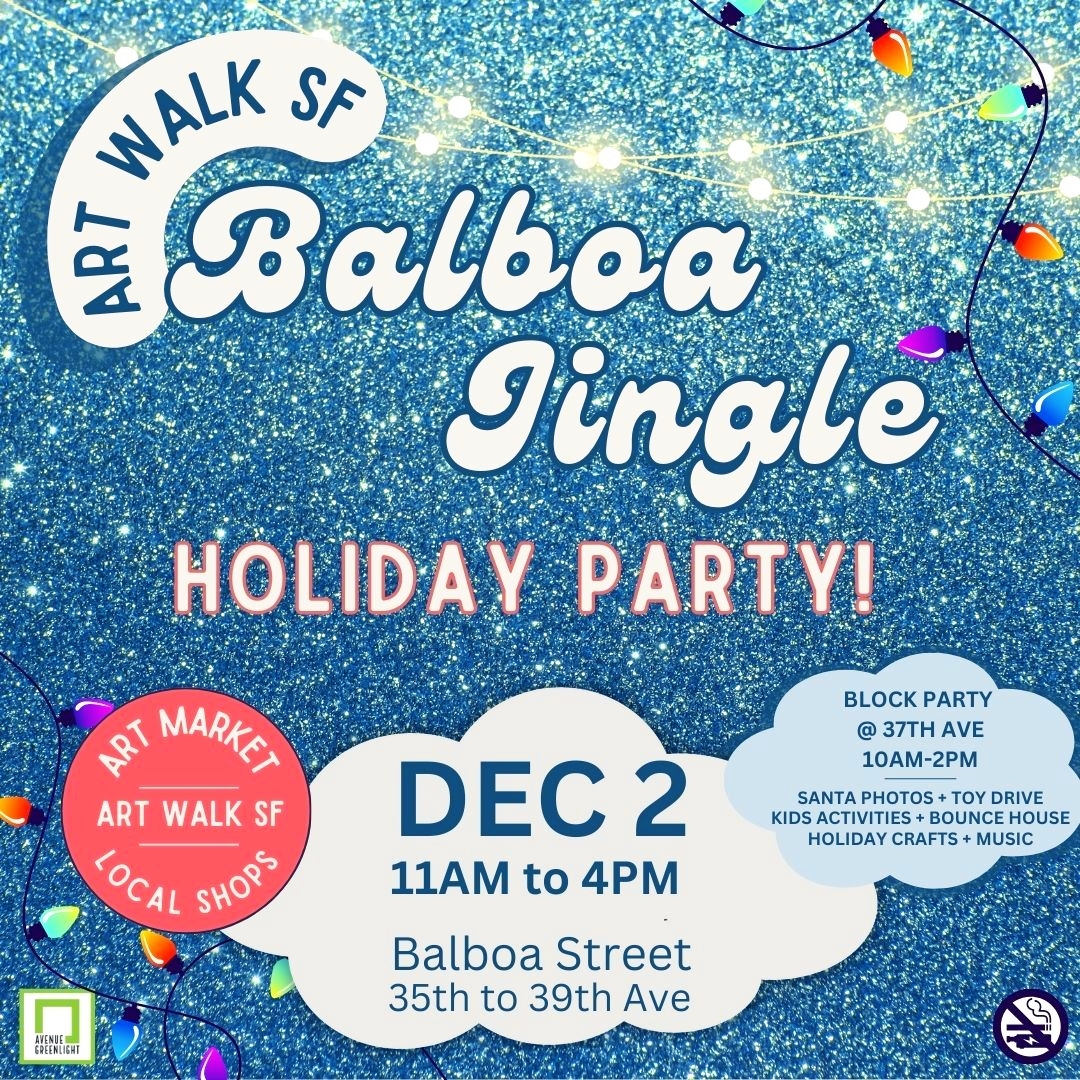 Balboa Village Holiday Art Market!! All are welcome to this fabulous event to celebrate local art and kick off the holiday season! ⁠
⁠
Block Party @ 37th Ave 10am-2pm⁠
⁠
#holiday #event #balboavillage #artmart #artwalksf #local #sf #sfart