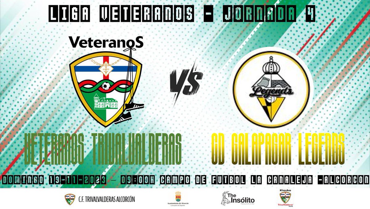 #LIGAVETERANOS Mañana jugamos en casa! 🏠

Nos visitan desde Galapagar sus #Veteranos, para disputar la jornada 5.

📅 19/11/2023
⏰ 09:00h
🆚 <a href="/CDG_legends/">CDGalapagar Legends</a> 
🏟️ La Canaleja (Alcorcón)

#VamosTrival <a href="/trivalvalderas/">C.F TrivalValderas Alcorcón</a> <a href="/AlcorconDeporte/">Concejalía de Deportes de Alcorcón</a> @TheInsolitoBar <a href="/kioskotrivalva1/">kioskotrivalvalderas</a> 💚❤️⚽️