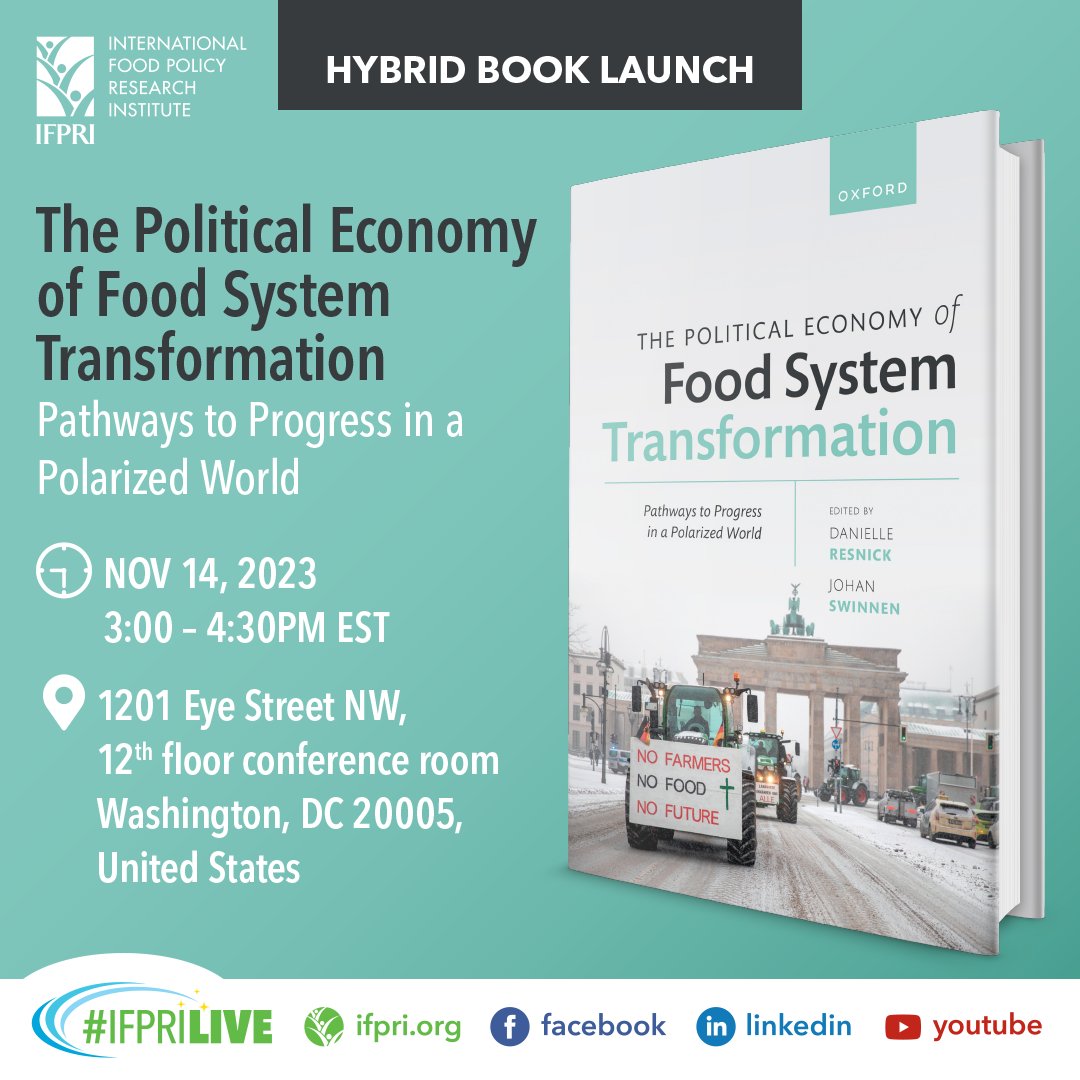 Missed the launch of the book 'The Political Economy of Food System Transformation'? The event recording is here 👉📼bit.ly/PEFST_launch Download the book 📗 doi.org/10.1093/oso/97… #OpenAccess 🤝@OxUniPress @CGIAR @D_E_Resnick @Jo_Swinnen @cbb2cornell @DeconinckKoen
