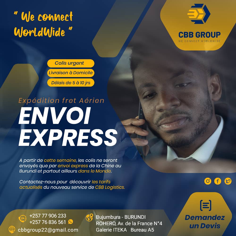 Cbbgroup_bdi's tweet photo. Contactez-nous et découvrez les tarifs actualisés du nouveau service de CBB Logistics. 💫

#weconnectworldwide https://t.co/i6lmuTNsPl