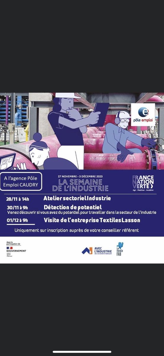 A noter dans vos calendriers:venez découvrir les nombreuses opportunités d’emploi dans le secteur de l’industrie🏭